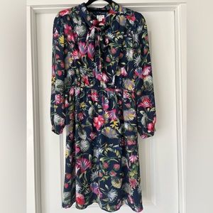 J Crew Floral Tie Neck Knee Length Dress Size S